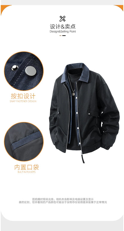 Vyriška Džinsinė Striukė su Spaudiniais - Pavasario Rudens Verslo Casual