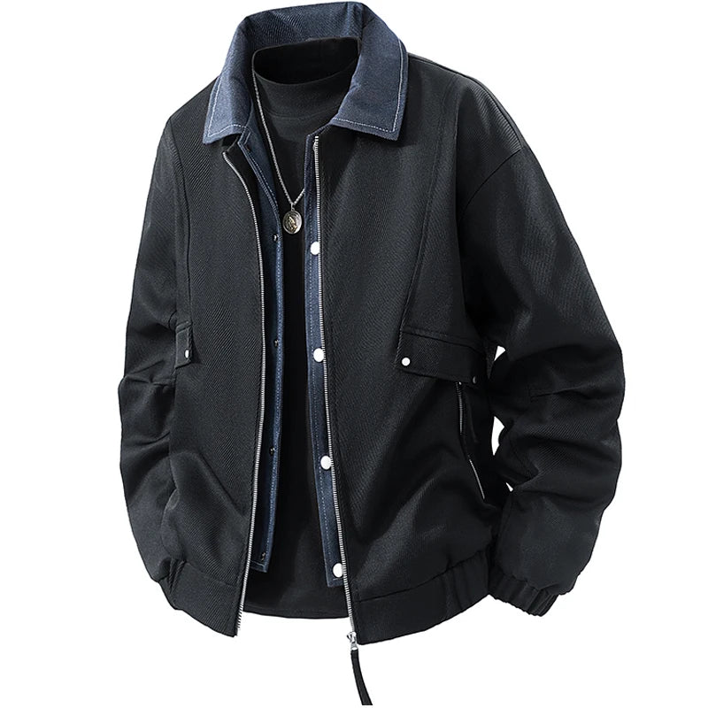 Vyriška Džinsinė Striukė su Spaudiniais - Pavasario Rudens Verslo Casual