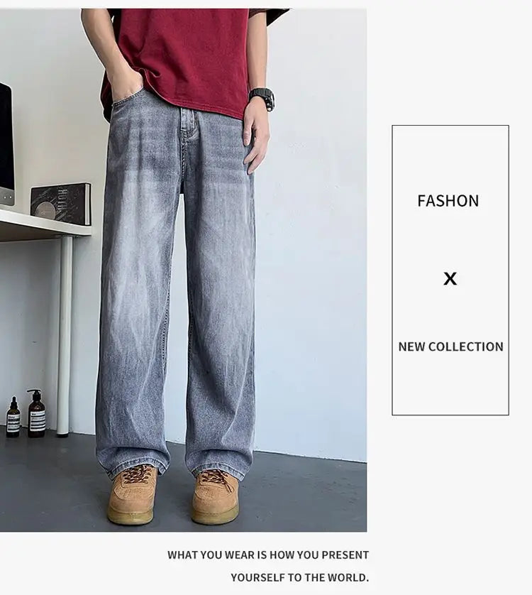Vyriški Baggy Džinsai - Madingi Laisvo Kirpimo Denim Kelnės Gatvės Stiliui Korėjietiška Mada