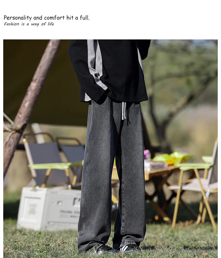 Vyriški Klasikiniai Džinsai - Laisvi Platūs Ilgi su Elastingu Liemeniu