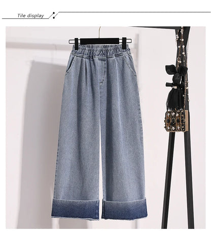 Moteriški Džinsai 2025 Ruduo - Mėlyni Plačių Kojų Aukštu Liemeniu Denim Kelnės